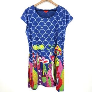 Rene Derhy Womens Shift Dress Size L Colorful Tropical Resort Summer Art to Wear